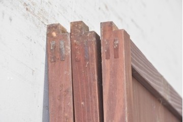 アンティーク建具　昭和初期　幅狭サイズ　ダイヤ模様のプレスガラスがレトロなガラス戸3枚セット　(R-091450)