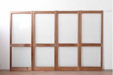 ヴィンテージ建具　昭和後期　希少な昭和型板ガラス「みどり」を使ったシンプルなガラス戸4枚セット　(R-091451)