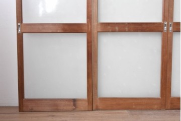 ヴィンテージ建具　昭和後期　希少な昭和型板ガラス「みどり」を使ったシンプルなガラス戸4枚セット　(R-091451)
