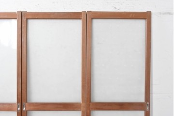 ヴィンテージ建具　昭和後期　希少な昭和型板ガラス「みどり」を使ったシンプルなガラス戸4枚セット　(R-091451)
