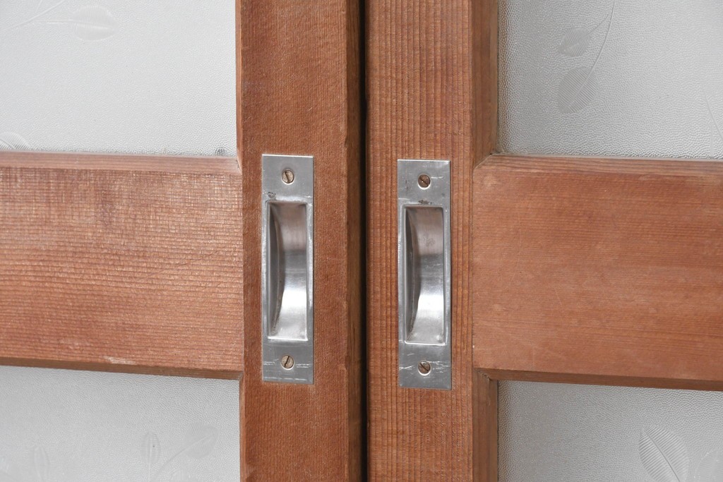 ヴィンテージ建具　昭和後期　希少な昭和型板ガラス「みどり」を使ったシンプルなガラス戸4枚セット　(R-091451)
