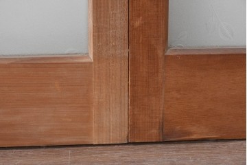 ヴィンテージ建具　昭和後期　希少な昭和型板ガラス「みどり」を使ったシンプルなガラス戸4枚セット　(R-091451)