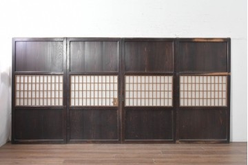 アンティーク建具　明治から大正期　端正な格子が和の風情を感じさせる障子帯戸4枚セット　(R-091453)