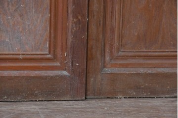 アンティーク建具　昭和初期から昭和中期　上手物!!　細身の桟と腰板を端正に組み上げた作りの良いガラス戸2枚セット　(R-091454)