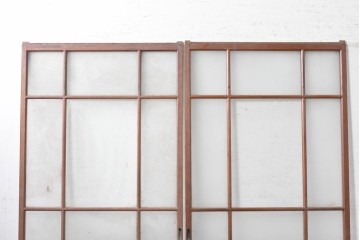 アンティーク建具　昭和初期から昭和中期　上手物!!　細身の桟と腰板を端正に組み上げた作りの良いガラス戸2枚セット　(R-091454)