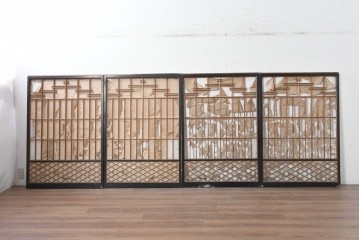ヴィンテージ建具　昭和中期から昭和後期　幾何学的な組子が目を引く組子入り書院戸4枚セット　(R-091455)