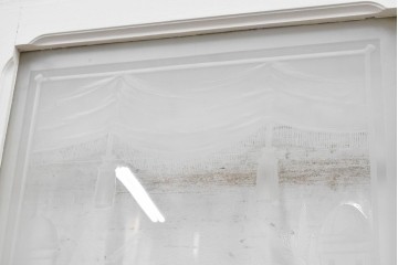 イギリスアンティーク建具　1890年から1910年頃　穏やかな風景を描いたエッチングガラス入りドア1枚　(R-091456)