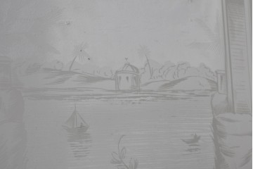 イギリスアンティーク建具　1890年から1910年頃　穏やかな風景を描いたエッチングガラス入りドア1枚　(R-091456)