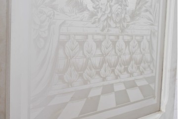 イギリスアンティーク建具　1890年から1910年頃　穏やかな風景を描いたエッチングガラス入りドア1枚　(R-091456)