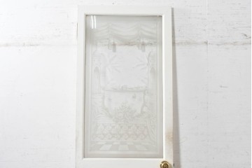 イギリスアンティーク建具　1890年から1910年頃　穏やかな風景を描いたエッチングガラス入りドア1枚　(R-091456)
