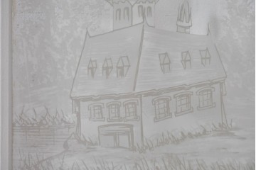 イギリスアンティーク建具　1890年から1910年頃　詩人ラ・フォンテーヌの肖像画を描いたエッチングガラス入りドア1枚　(R-091457)