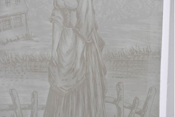 イギリスアンティーク建具　1890年から1910年頃　詩人ラ・フォンテーヌの肖像画を描いたエッチングガラス入りドア1枚　(R-091457)