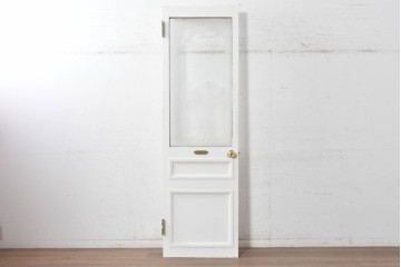 イギリスアンティーク建具　1890年から1910年頃　花を優美に描いたエッチングガラス入りドア1枚　(R-091458)