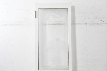 イギリスアンティーク建具　1890年から1910年頃　花を優美に描いたエッチングガラス入りドア1枚　(R-091458)