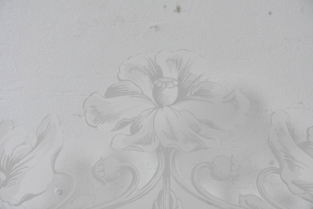 イギリスアンティーク建具　1890年から1910年頃　花を優美に描いたエッチングガラス入りドア1枚　(R-091458)