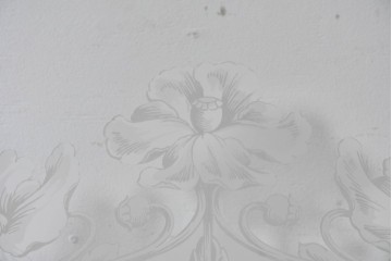 イギリスアンティーク建具　1890年から1910年頃　花を優美に描いたエッチングガラス入りドア1枚　(R-091458)