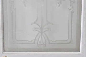 イギリスアンティーク建具　1890年から1910年頃　花を優美に描いたエッチングガラス入りドア1枚　(R-091458)