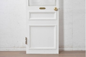 イギリスアンティーク建具　1890年から1910年頃　花を優美に描いたエッチングガラス入りドア1枚　(R-091458)
