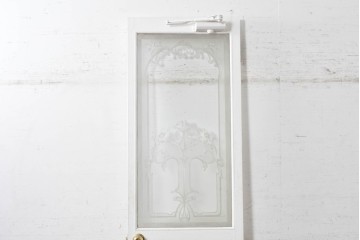 イギリスアンティーク建具　1890年から1910年頃　花を優美に描いたエッチングガラス入りドア1枚　(R-091458)