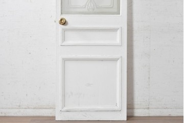 イギリスアンティーク建具　1890年から1910年頃　花を優美に描いたエッチングガラス入りドア1枚　(R-091458)