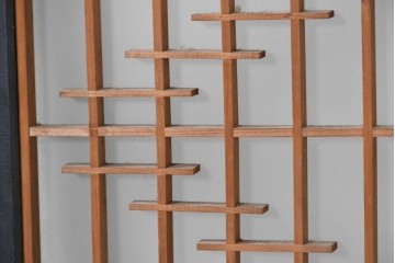 ヴィンテージ建具　昭和中期　腰板黒柿材　流れるような組子意匠が美しい片面ガラスの書院戸4枚セット　(R-091464)