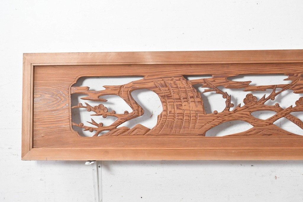 ヴィンテージ建具　昭和後期　松竹梅の彫刻が美しい欄間2枚セット　(R-091467)