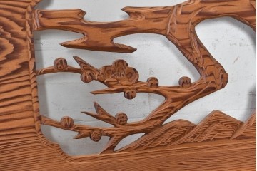 ヴィンテージ建具　昭和後期　松竹梅の彫刻が美しい欄間2枚セット　(R-091467)