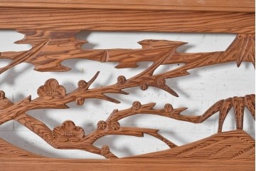 ヴィンテージ建具　昭和後期　松竹梅の彫刻が美しい欄間2枚セット　(R-091467)