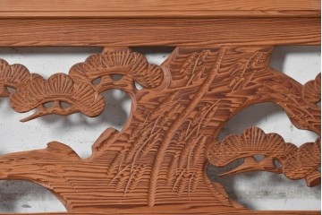 ヴィンテージ建具　昭和後期　松竹梅の彫刻が美しい欄間2枚セット　(R-091467)