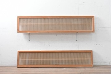 ヴィンテージ建具　昭和後期　端正な佇まいの両面ガラス入り筬欄間2枚セット　(R-091469)