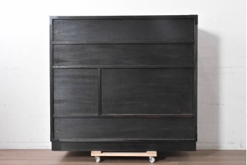 和製ヴィンテージ　美品　仙台箪笥　金具師 八重樫今朝吉作　木地呂塗り　牡丹の大きな手打ち金具が趣深い衣装箪笥　(R-091477)