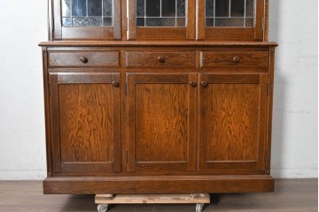 中古　美品　三越家具 COUNTRY HOUSE(カントリーハウス)　Brugge(ブルージュ)　バラをあしらったステンドグラスが上品な食器棚　(R-091478)