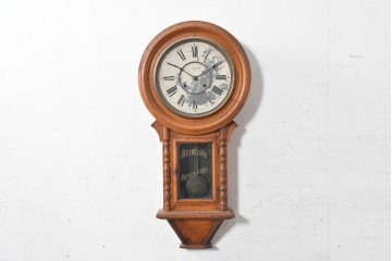 和製アンティーク　明治から大正期　精工舎(SEIKOSHA、セイコー)　REGULATOR　丸い時計枠と挽物装飾がレトロな壁掛け時計　(R-091479)