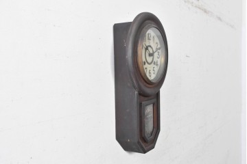 和製アンティーク　大正から昭和初期　HOKEN　落ち着いた木色と金色の装飾が上品な壁掛け時計　(R-091482)