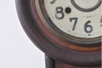 和製アンティーク　大正から昭和初期　HOKEN　落ち着いた木色と金色の装飾が上品な壁掛け時計　(R-091482)