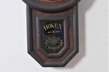 和製アンティーク　大正から昭和初期　HOKEN　落ち着いた木色と金色の装飾が上品な壁掛け時計　(R-091482)