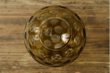 中古　水玉模様の切り子が愛らしい琥珀色の丸型ペンダントライト　※在庫23点あります　(R-091546)