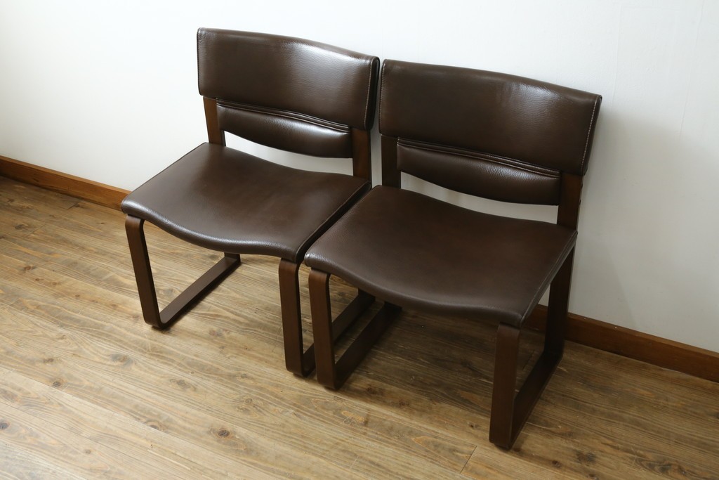 中古　美品　CONDE HOUSE(カンディハウス)　BOLS(ボルス)　本革シートのダイニングチェア2脚セット　現行定価(2脚合計)約32万円　(R-091560)