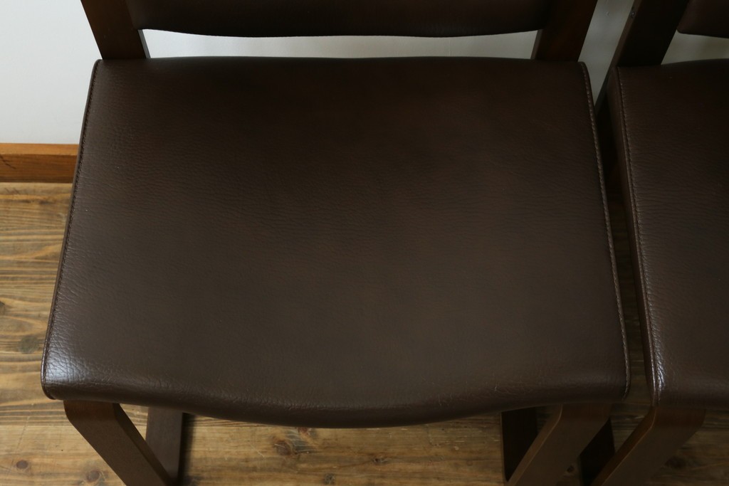 中古　美品　CONDE HOUSE(カンディハウス)　BOLS(ボルス)　本革シートのダイニングチェア2脚セット　現行定価(2脚合計)約32万円　(R-091560)