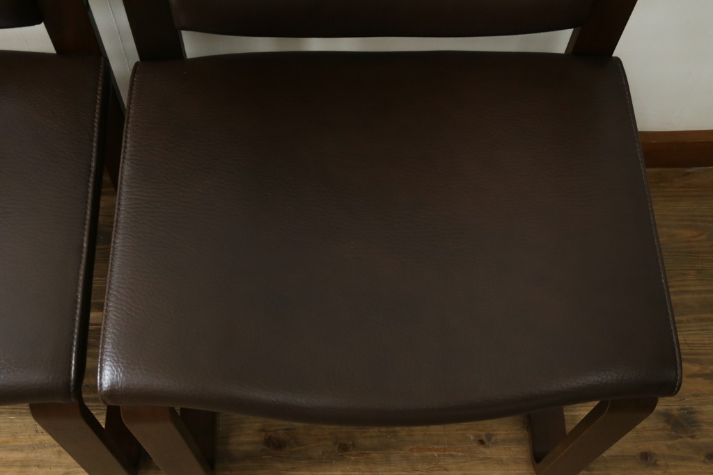 中古　美品　CONDE HOUSE(カンディハウス)　BOLS(ボルス)　本革シートのダイニングチェア2脚セット　現行定価(2脚合計)約32万円　(R-091560)