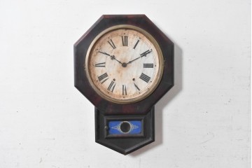 アメリカアンティーク　1900年頃　New Haven Clock Co.(ニューヘブン社)　青と金色の装飾が目を引くクラシカルな壁掛け時計　(R-091569)