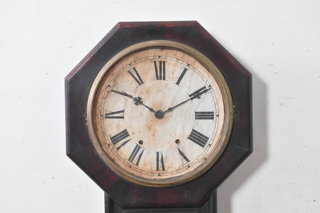 アメリカアンティーク　1900年頃　New Haven Clock Co.(ニューヘブン社)　青と金色の装飾が目を引くクラシカルな壁掛け時計　(R-091569)
