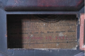アメリカアンティーク　1900年頃　New Haven Clock Co.(ニューヘブン社)　青と金色の装飾が目を引くクラシカルな壁掛け時計　(R-091569)