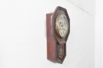 和製アンティーク　明治期　森時計合資会社(八雲印時計)　八角形と繊細な縞模様が印象的な壁掛け時計　(R-091571)