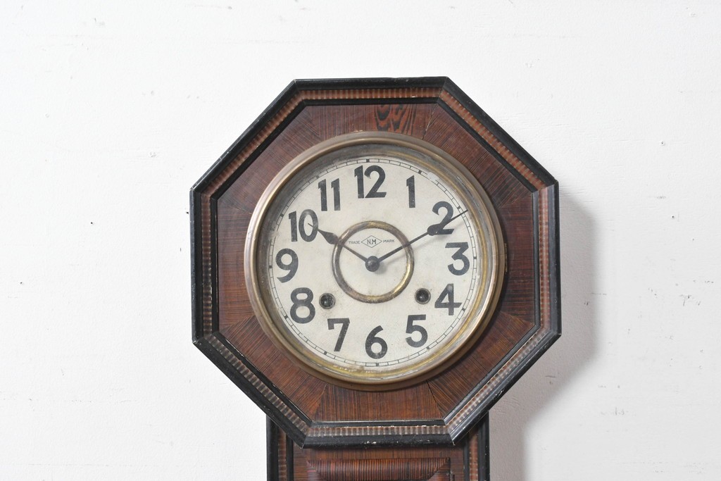 和製アンティーク　明治期　森時計合資会社(八雲印時計)　八角形と繊細な縞模様が印象的な壁掛け時計　(R-091571)