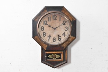 アメリカアンティーク　1900年頃　New Haven Clock Co.(ニューヘブン社)　八角形の木製ケースがレトロな振り子式掛け時計　(R-091574)