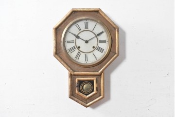 アメリカアンティーク　1900年頃　WATERBURY CLOCK CO.(ウォーターベリー)　八角形のケースとゴールドの縁取りがクラシカルな掛け時計　(R-091575)