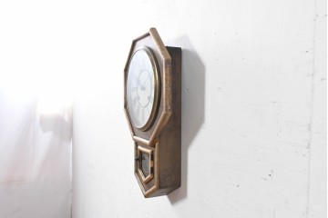 アメリカアンティーク　1900年頃　WATERBURY CLOCK CO.(ウォーターベリー)　八角形のケースとゴールドの縁取りがクラシカルな掛け時計　(R-091575)