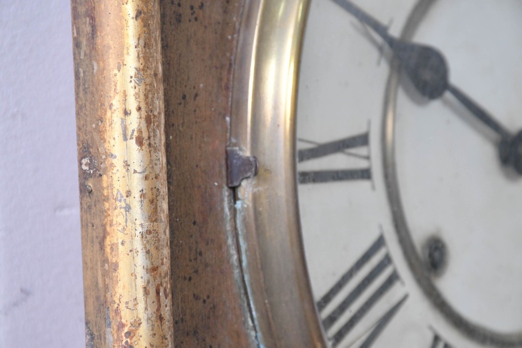 アメリカアンティーク　1900年頃　WATERBURY CLOCK CO.(ウォーターベリー)　八角形のケースとゴールドの縁取りがクラシカルな掛け時計　(R-091575)