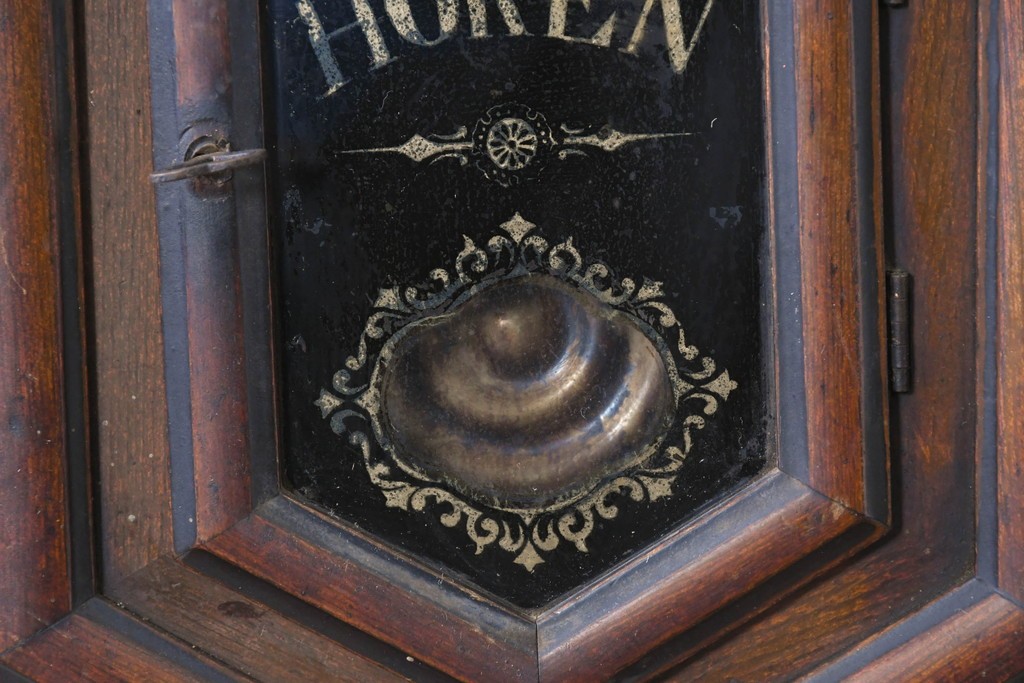 和製アンティーク　大正期　HOKEN　木目が美しい小振りなサイズの掛け時計　(R-091576)